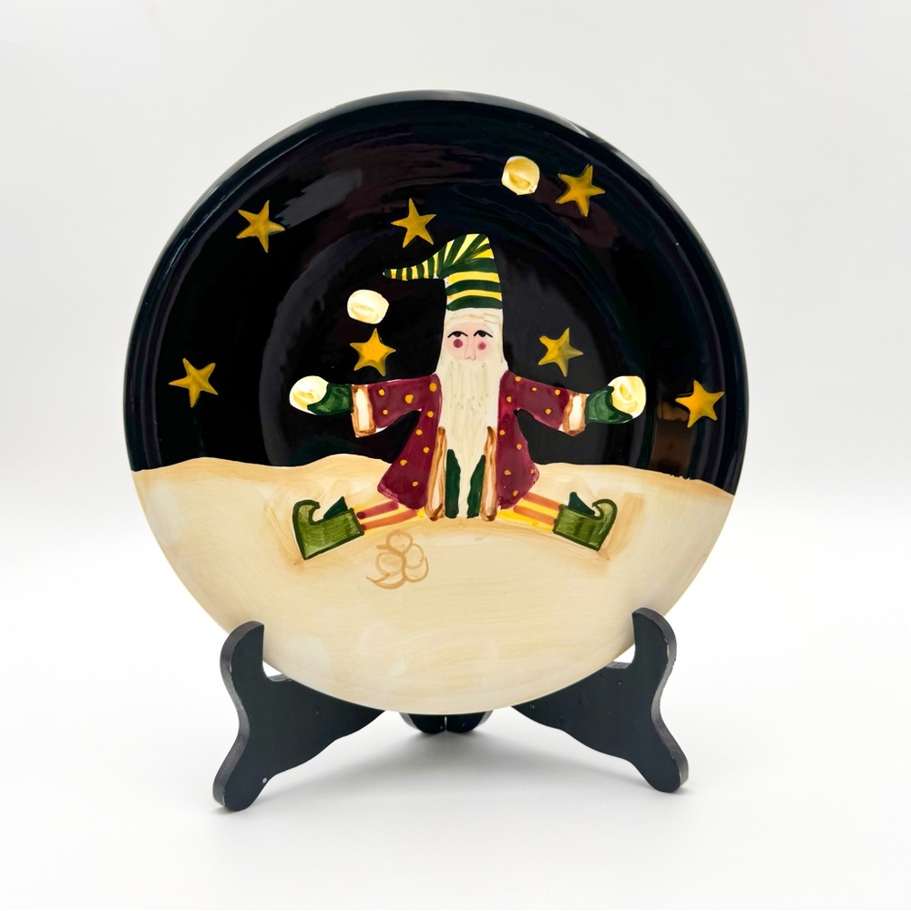 Certified International Becca Barton “Midnight Santa” 8” Plate ~ Vintage